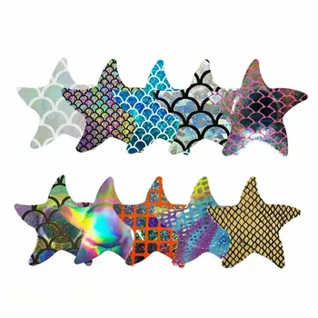 10 пар женских блестящих лазерных чехлов для сосков в виде морских звезд, одноразовые чебуреки для груди, сексуальные наклейки на невидимый бюстгальтер