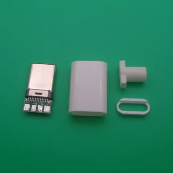 100 шт./ЛОТ DIY USB 3.1 Type C 2.0 Штекерный разъем Сварочный Тип USB-C 4 в 1 Разъем для печатной платы Черный белый