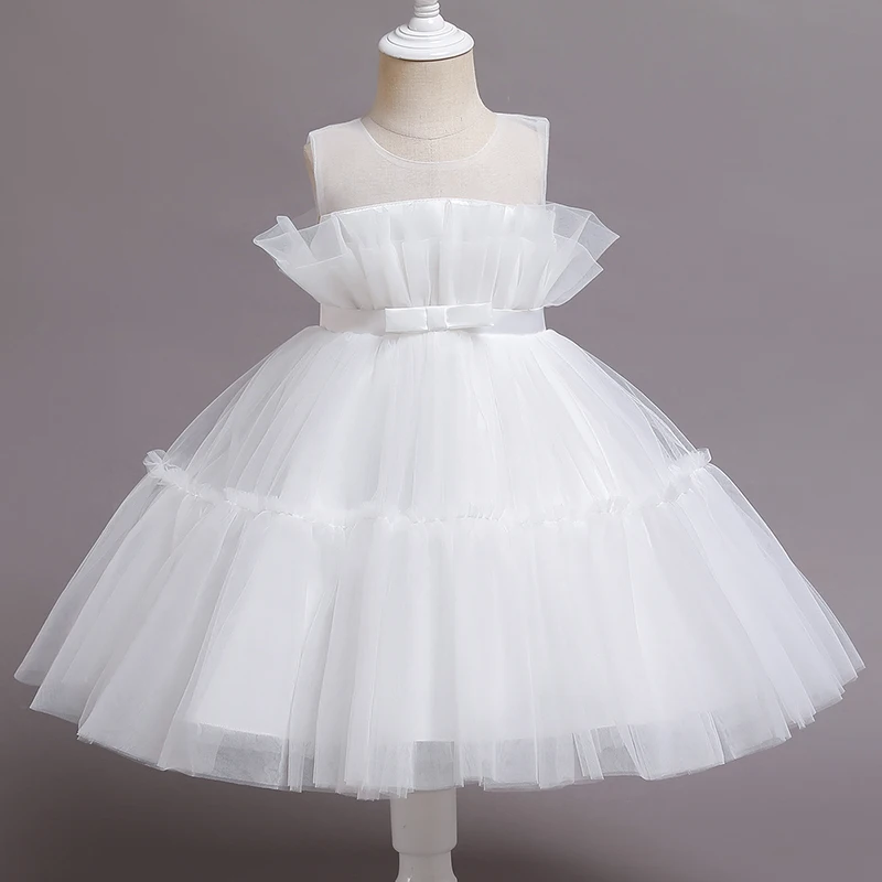 Платье для маленьких девочек, пачка для крещения на 1 день рождения, Белые платья, Летняя пышная одежда из тюля для детей, детские платья принцессы для девочек