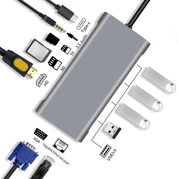 11 в 1 USB-Концентратор 3,0 Type-c Разветвитель к USB-Адаптеру VGA Кардридер С Несколькими Портами Док-Станция USB для Ноутбука MacBook