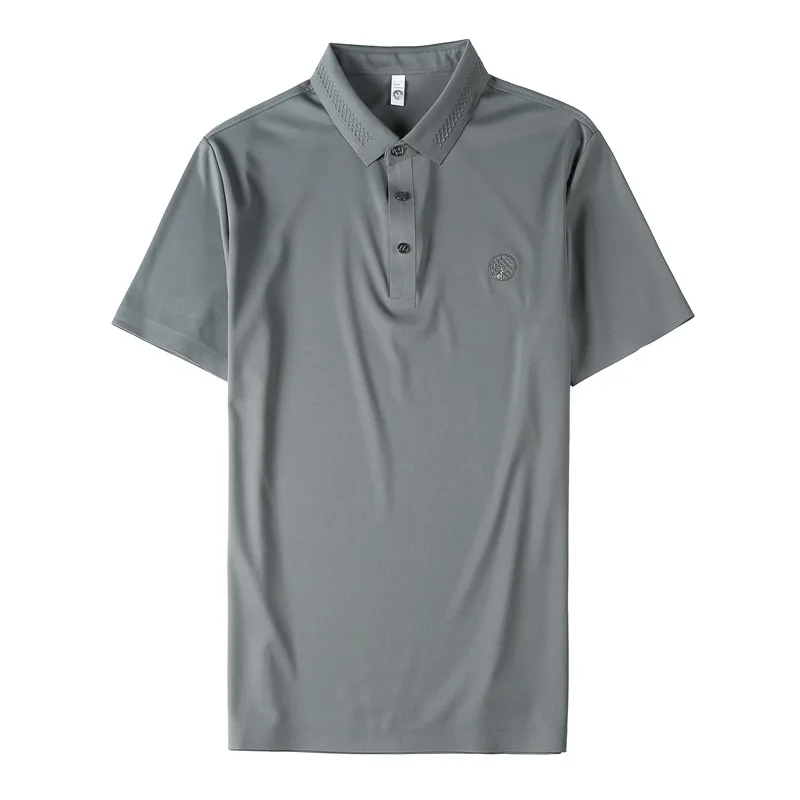 2023 Новая мужская летняя рубашка-поло из ледяного шелка с короткими рукавами, тонкая, легкая, роскошная мужская приталенная, офисная, элегантная повседневная 4