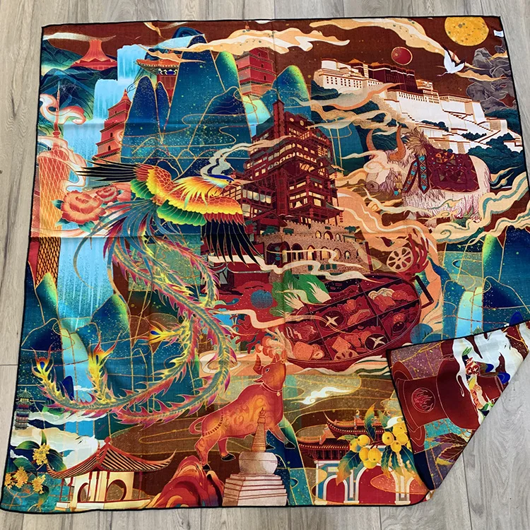Серия Dunhuang Feitian с двусторонней печатью удобный и теплый большой квадратный шарф из 135 шелковой шерсти осенью и зимой