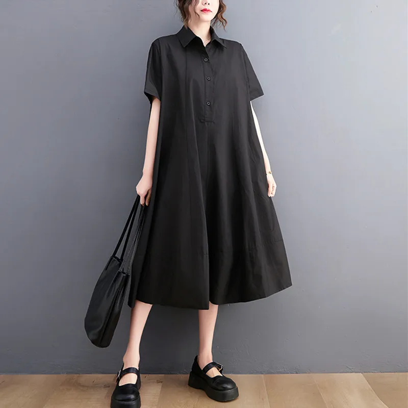 2023 Новое поступление, Японский стиль, отложной воротник, Шикарная уличная модная блузка для девочек, Летнее платье, Свободное женское повседневное платье Миди