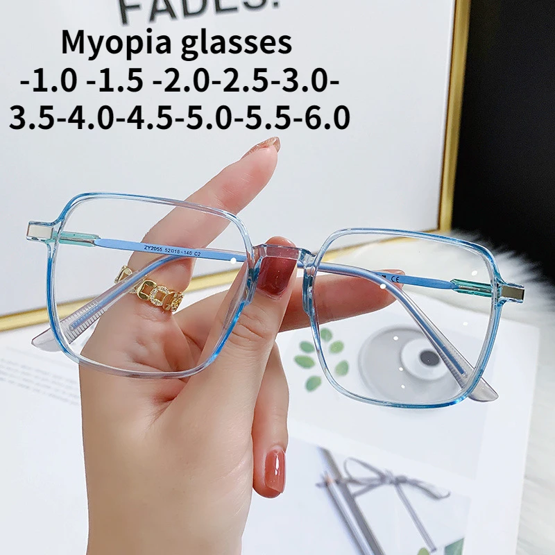 2023 Новые очки для близорукости с защитой от синего цвета в ретро-квадратной оправе, Прозрачные, модные и прозрачные От -1,0 до -6,0