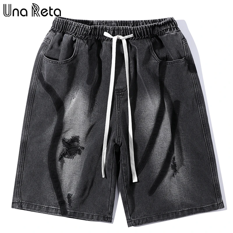 Una Reta Летние Новые мужские шорты Уличная одежда Джинсы в стиле хип-хоп Мужские свободные повседневные джинсовые шорты с эластичной талией