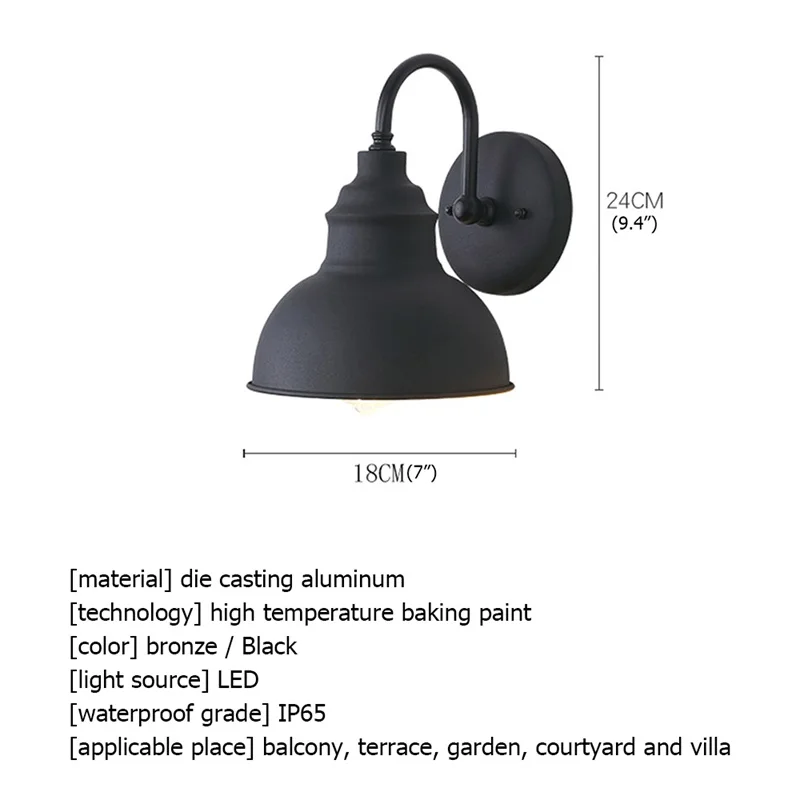 ANITA Наружный настенный светильник Бра Классическое светодиодное освещение Водонепроницаемый IP65 Домашний Декоративный элемент для крыльца 5