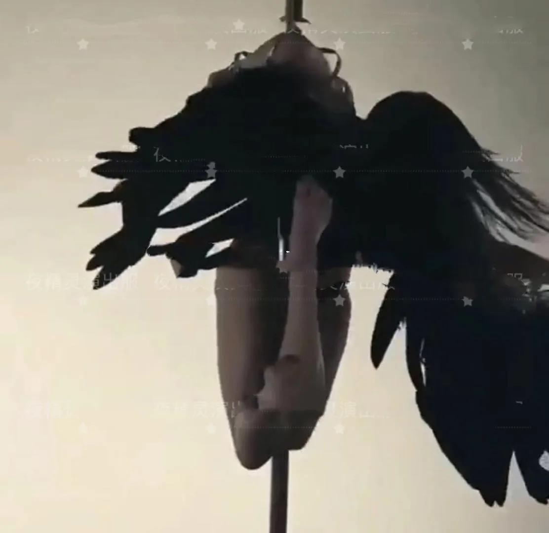 Барный костюм GOGODS для девушки черные крылья из перьев ангела сценическая атмосфера реквизит модель подиум