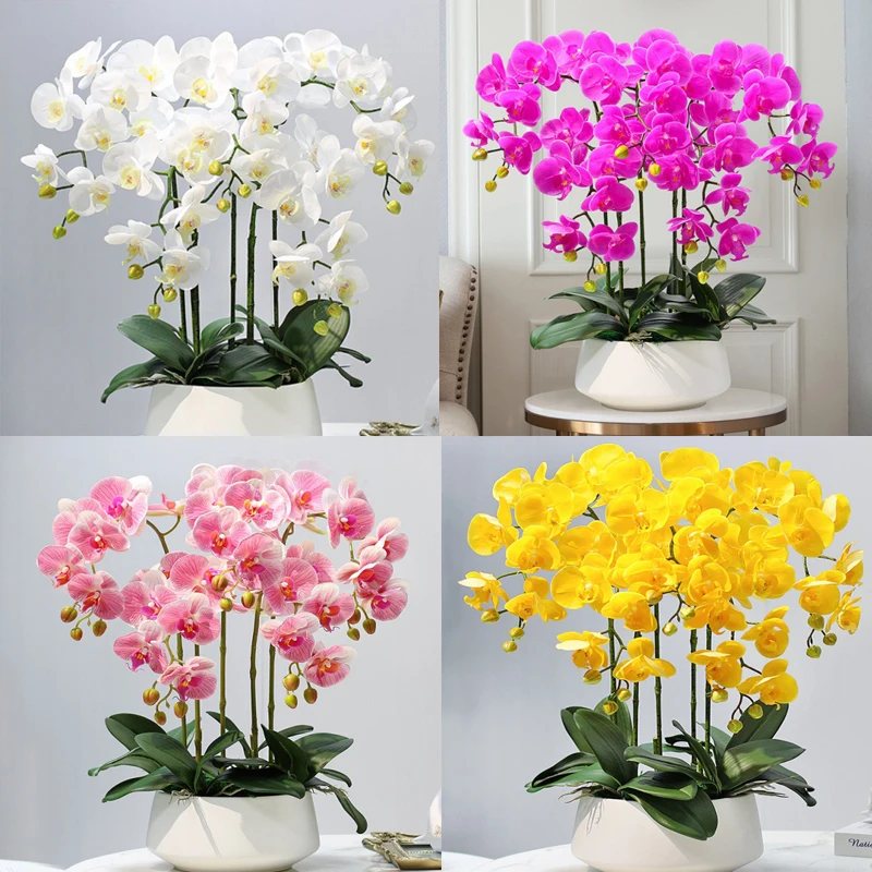Искусственная орхидея-бабочка с 9 головками, фаленопсис большого размера, искусственные цветы, Орхидея-мотылек для домашнего свадебного декора