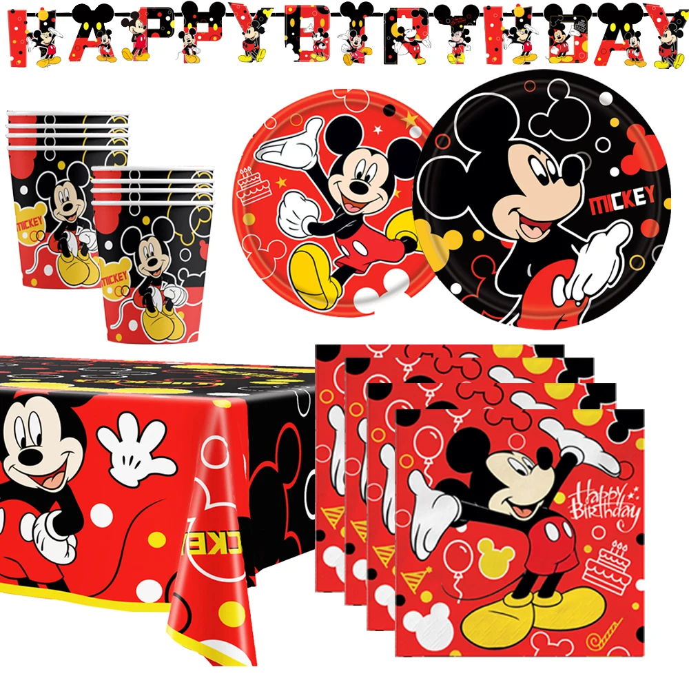 Праздничные принадлежности Disney Mickey Mouse для Дня рождения Рассчитаны на 16 гостей Простая установка и вынос со стола Тарелок Чашек Салфеток