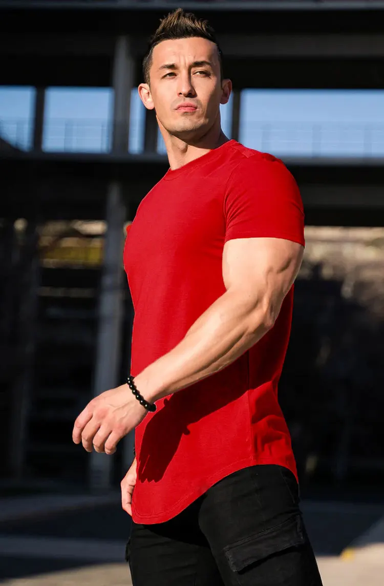 Летняя однотонная спортивная футболка Для мужчин, дышащий топ для фитнеса с коротким рукавом, для тренировок по бегу, эластичный хлопок 5
