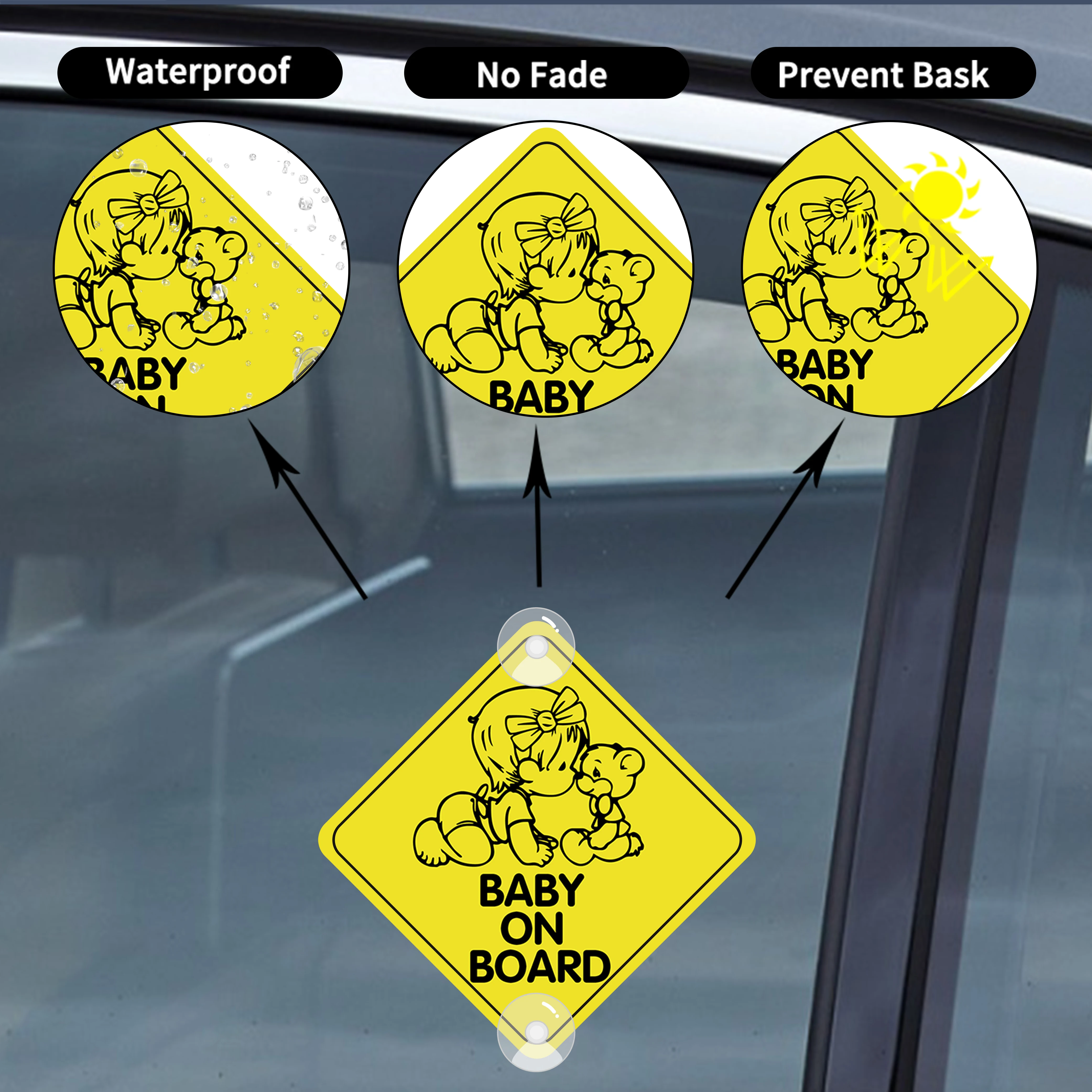 2ШТ Наклейки на присоске серии BABY ON BOARD для стайлинга автомобилей, наклейки с предупреждениями о безопасности детей в автомобиле, доски объявлений из ПВХ, знаки 4