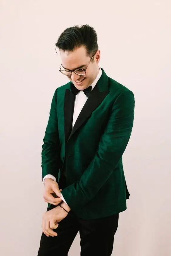 Новейший дизайн пальто и брюк, зеленый атласный мужской костюм, смокинг жениха, приталенный, 2 предмета (пальто + брюки) Свадебные костюмы, блейзер для выпускного вечера, Terno Masculino