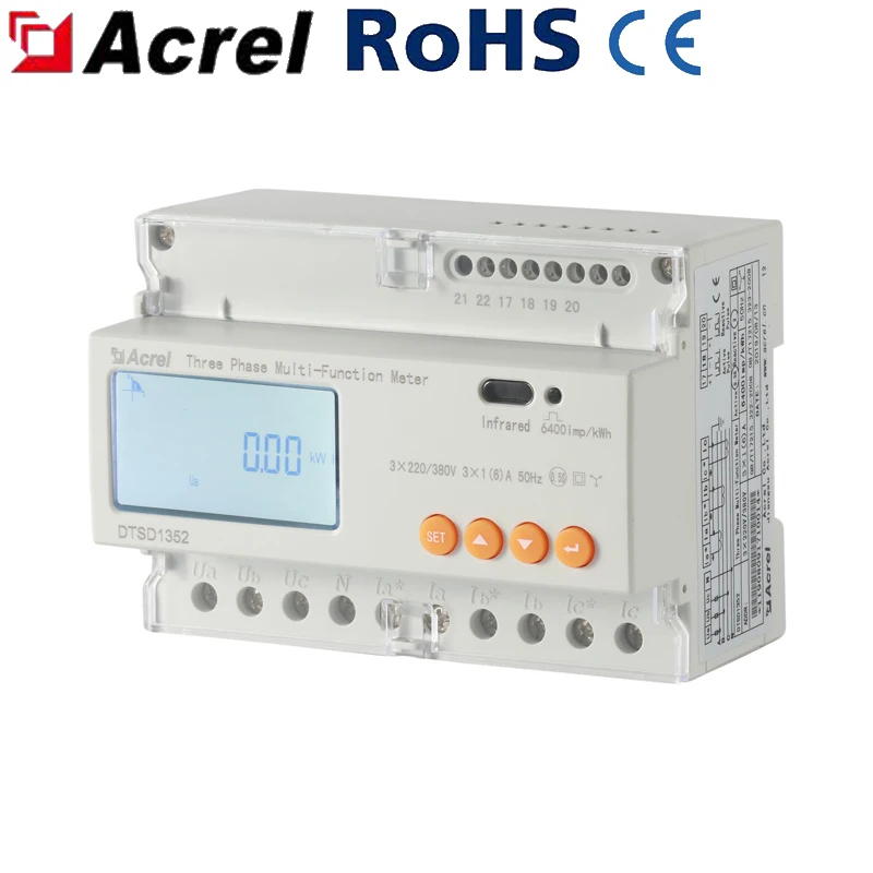 Измеритель солнечной энергии Acrel DTSD1352 3*1 (6) A или 10 (80) A для трехфазного контроля кВтч для инвертора Solis с RS485 Modbus-RTU 3