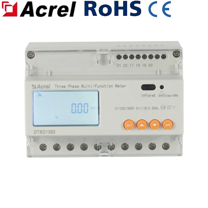 Измеритель солнечной энергии Acrel DTSD1352 3*1 (6) A или 10 (80) A для трехфазного контроля кВтч для инвертора Solis с RS485 Modbus-RTU 5