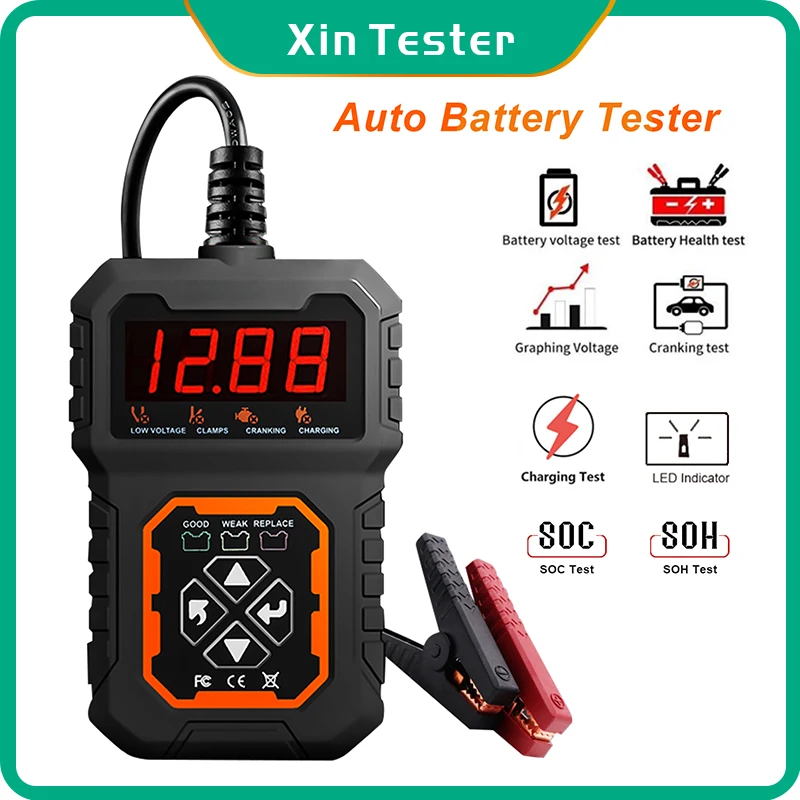Xin Tester Тестер автомобильного Аккумулятора 12V Автомобильный, Анализатор Нагрузки 100-2000 CCA + Цифровой Тестер Автоматической Системы Проворачивания и Зарядки 0