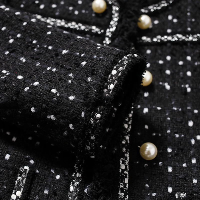 Черный твидовый пиджак весна / осень / зима женская куртка пальто классические женские дикие женские яркие твидовые куртки с проволочной оплеткой 2