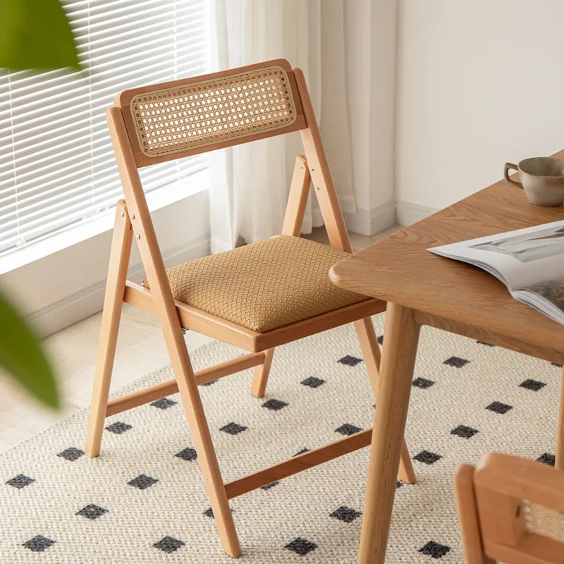Ретро Складные стулья из натурального дерева Со спинкой, Плетеный из ротанга Обеденный стул Для дома, можно складывать Обеденный стул в скандинавском стиле