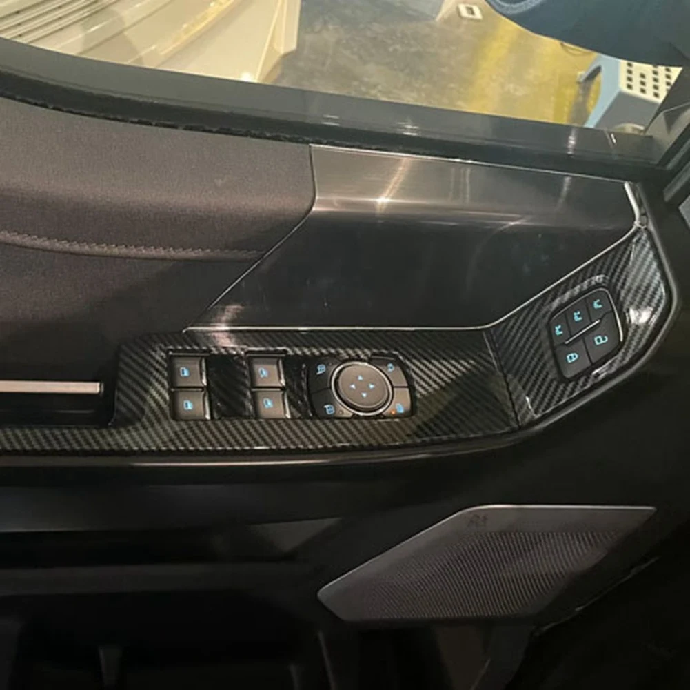 Наклейка на панель дверного подлокотника Ford F150 2022 2023, Кнопка подъема оконного стекла из углеродного волокна. 2