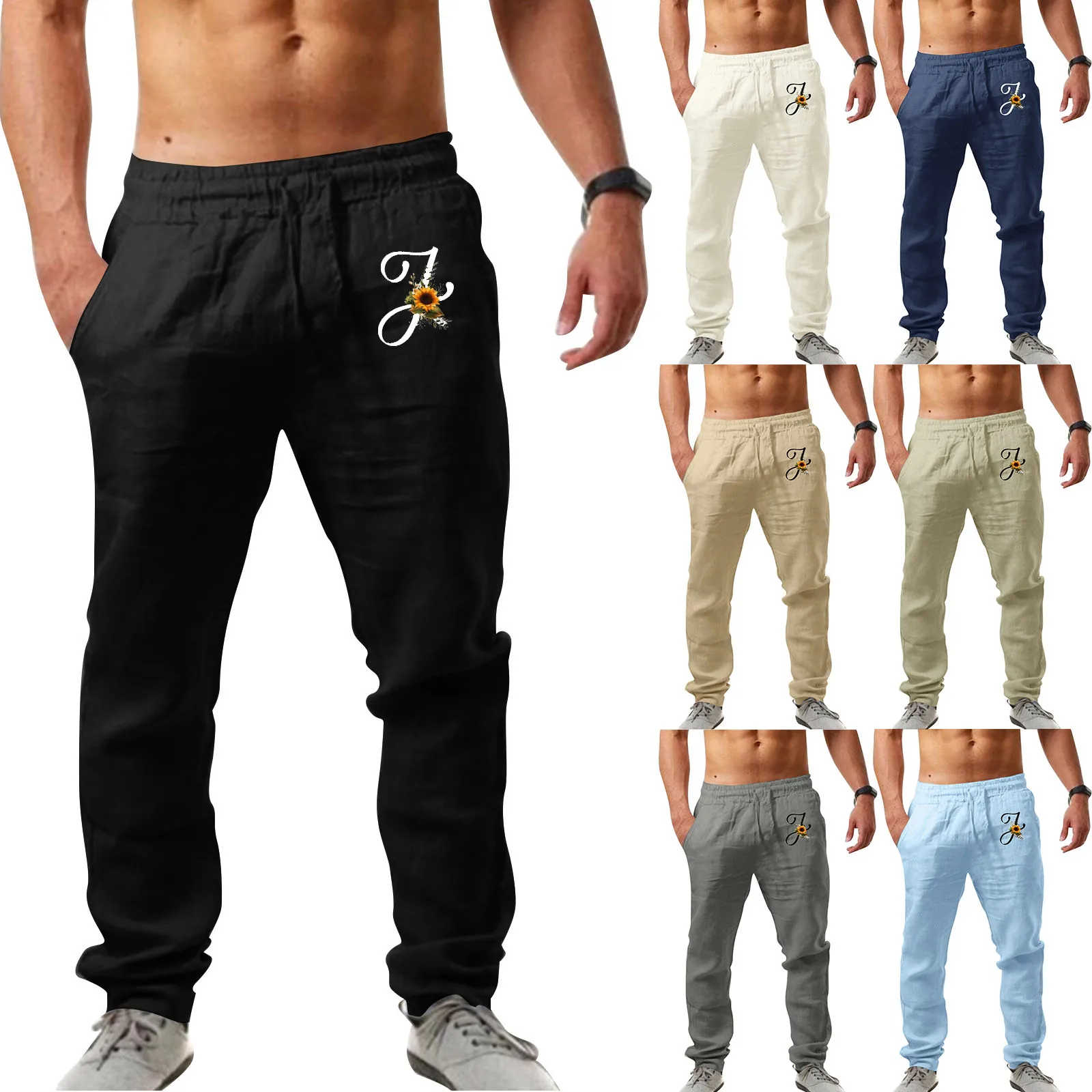 2023 Новые летние модные мужские повседневные брюки с эластичной резинкой на талии, брюки для бега, мужские хлопчатобумажные льняные брюки, уличная одежда