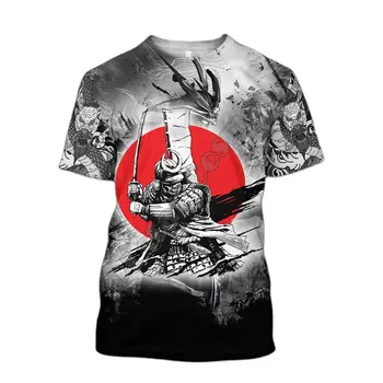 2022 Летняя винтажная мужская футболка Samurai Tattoo с 3D принтом, модная мужская футболка Harajuku С круглым вырезом и коротким рукавом, повседневные свободные футболки оверсайз