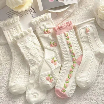 2023 весенне-летние новые носки женские розовые носки с витыми трубками, милые студенческие носки с цветочным рисунком, кавайные носки