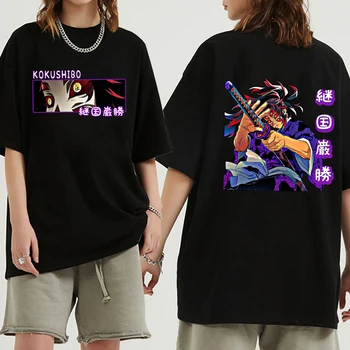 2023 Горячая футболка с аниме Demon Slayer с принтом Кокушибо с круглым вырезом и короткими рукавами для мужчин и женщин