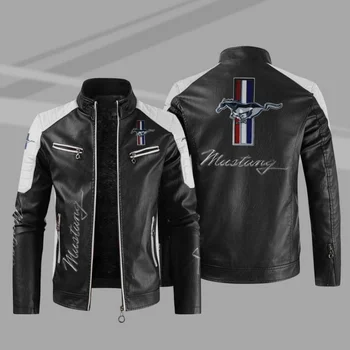 2023 Новая Зимняя Мужская куртка С Логотипом Mustang, Модная Мотоциклетная куртка На молнии, Верхняя Одежда, Сохраняющая Тепло, Кожаное Мужское пальто, 4 Цвета