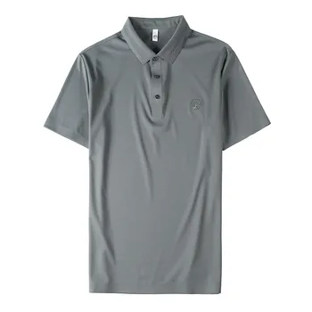 2023 Новая мужская летняя рубашка-поло из ледяного шелка с короткими рукавами, тонкая, легкая, роскошная мужская приталенная, офисная, элегантная повседневная 4
