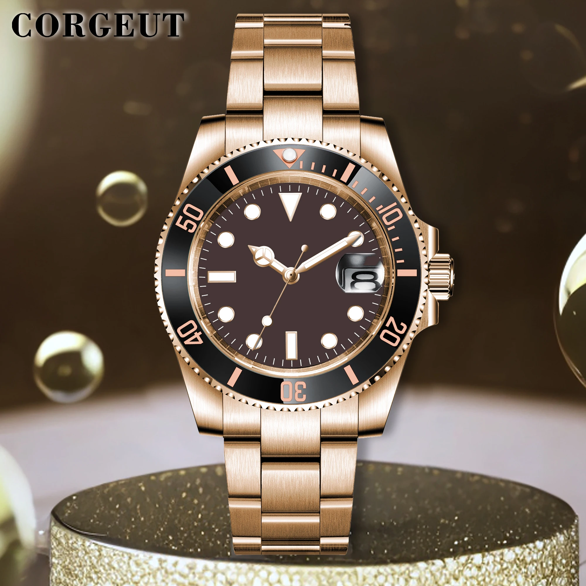 Corgeut 40 мм часы Автоматические механические класса люкс из розового золота для дайвинга, водонепроницаемые мужские наручные часы для плавания, водонепроницаемые 100 м Мужские наручные часы