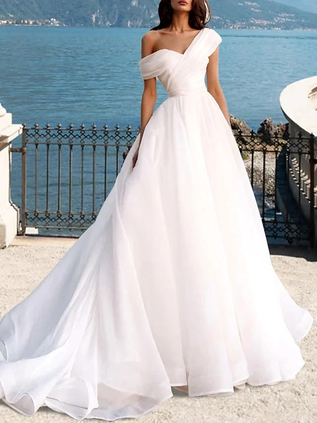 Винтажное Свадебное платье 2023 с коротким рукавом и открытыми плечами, Складки, Свадебные платья из Органзы с рюшами, Vestidos De Noiva