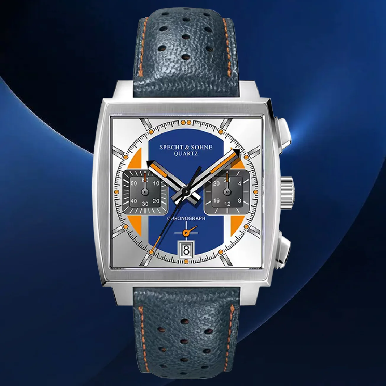 Новинка, лидер продаж, мужские военные часы Specht & Sohne, роскошные спортивные наручные часы с хронографом, синий кожаный ремешок, светящийся?Водонепроницаемый