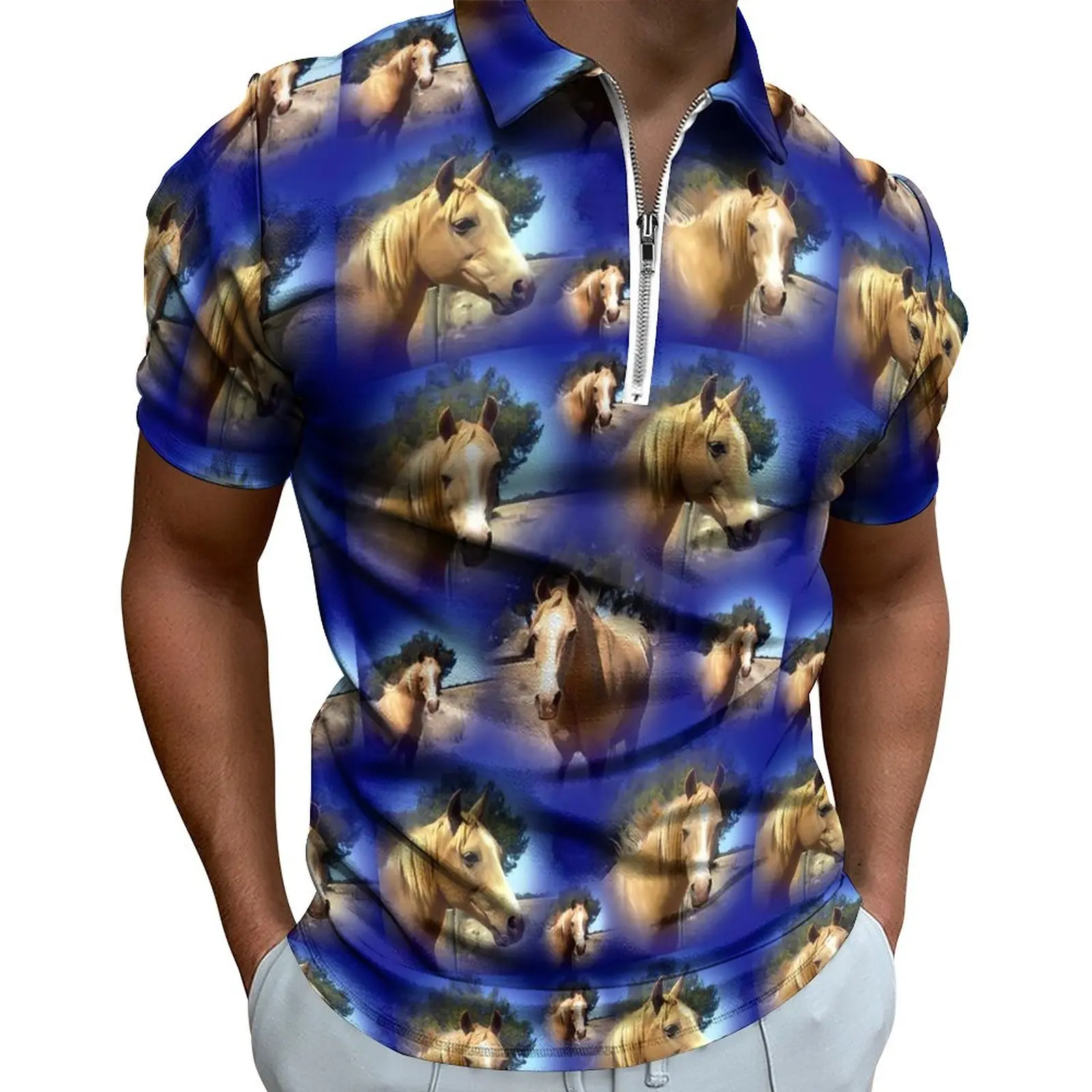 Повседневные футболки Palomino Horse, Рубашки поло с животным принтом, новинка на молнии, мужская дизайнерская одежда больших размеров
