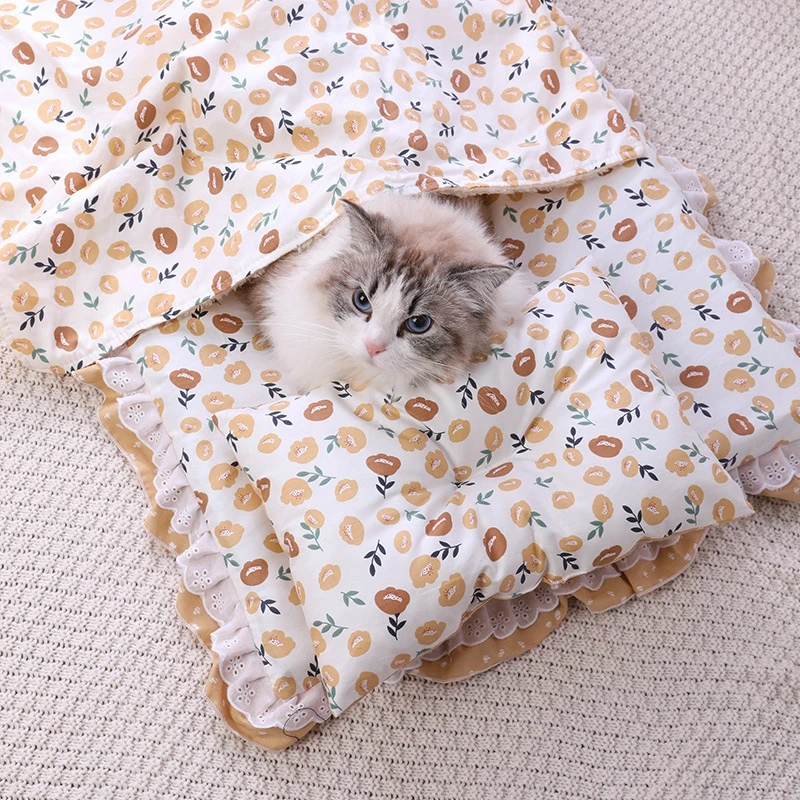 Универсальный кружевной постельный комплект Four Seasons, наполнитель для кошачьего туалета, Спальный мешок для кошки, Съемное Моющееся одеяло для кошки, Зимняя теплая подстилка для домашних животных, питомник 0