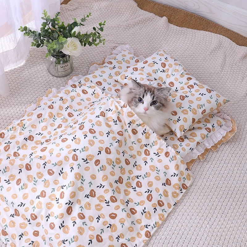 Универсальный кружевной постельный комплект Four Seasons, наполнитель для кошачьего туалета, Спальный мешок для кошки, Съемное Моющееся одеяло для кошки, Зимняя теплая подстилка для домашних животных, питомник 2