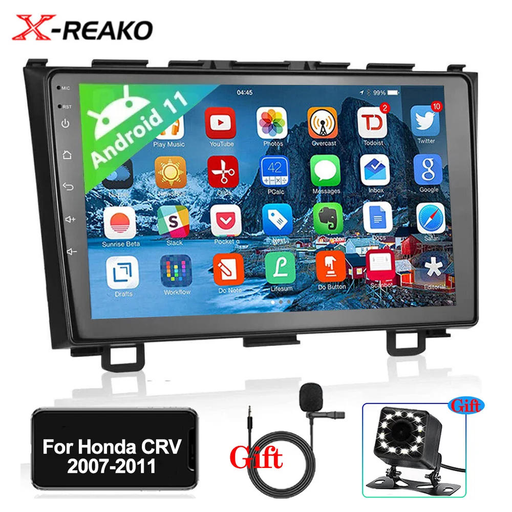 X-REAKO Android 11 9' Дюймовый HD Автомобильный Радиоприемник С Сенсорным Экраном Android Auto & Carplay Автомобильный Мультимедийный Плеер GPS WIFI Для Honda CRV 2007-2011