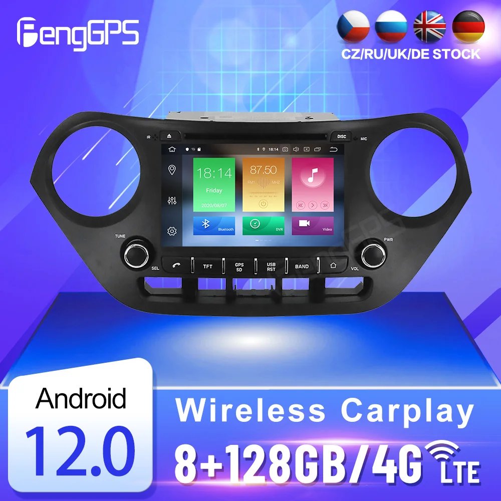 Для Hyundai I10 2013 + Магнитола Мультимедийный Плеер Wifi Android 12 8 + 128 Г Автомобильный Радиоприемник GPS Навигационный Блок
