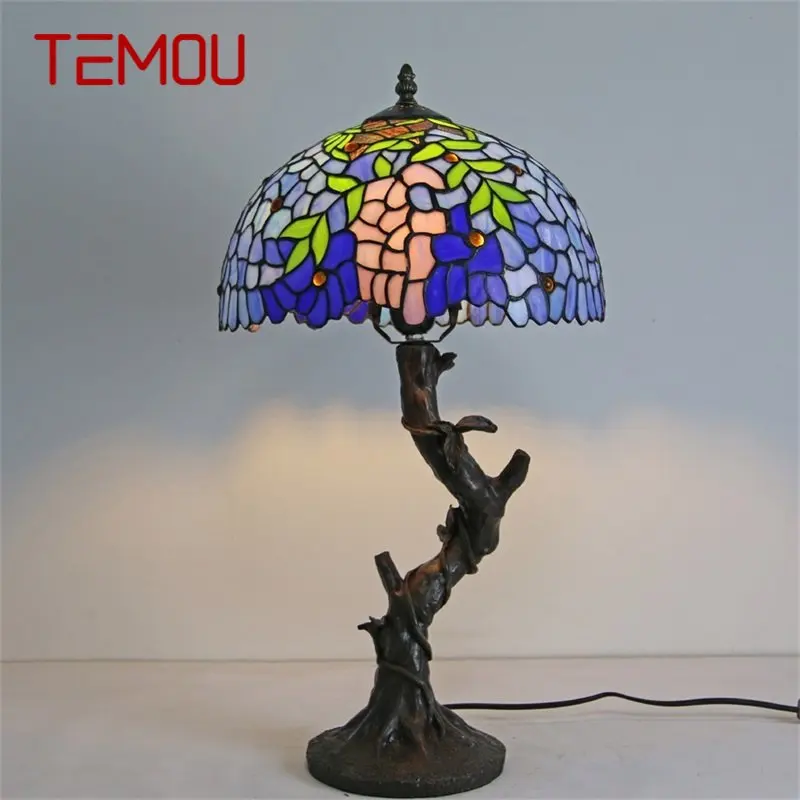 Настольная лампа TEMOU Tiffany Современный креативный светодиодный светильник с декоративным рисунком для домашней спальни