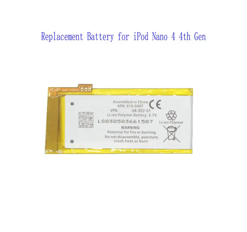 1 x Сменная батарея 616-0407 Nano 4 Для Nano 4 Аккумулятор 3,7 В Для iPod Nano4 4G 4-го поколения 4Gen MP3 Аккумуляторная батарея Nano 4