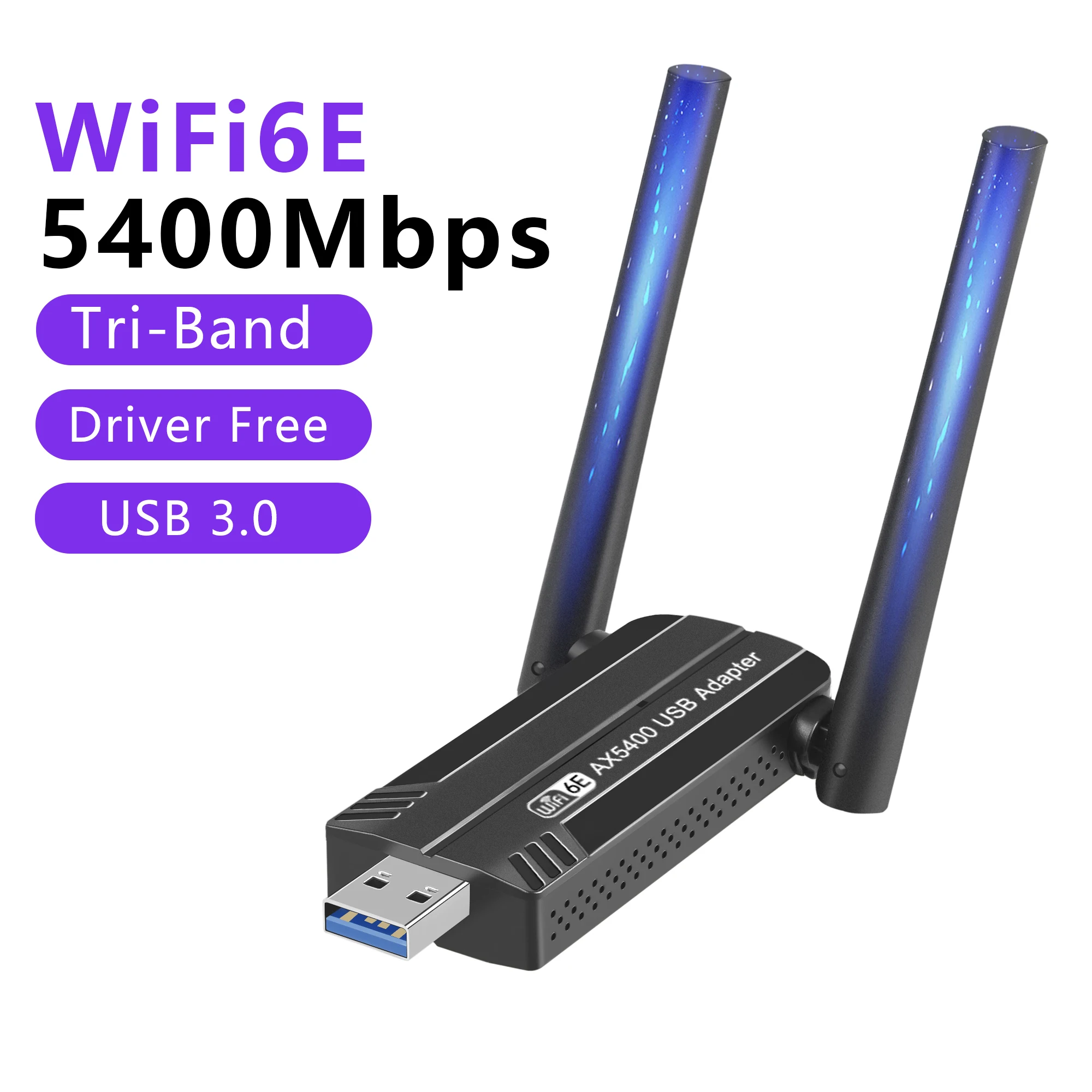 5400 Мбит/с WiFi 6E Сетевая Карта USB 3,0 WiFi Адаптер Трехдиапазонный 2,4 G 5G 6G Wifi Приемник Ключ Для Windows 10 11 Без драйверов
