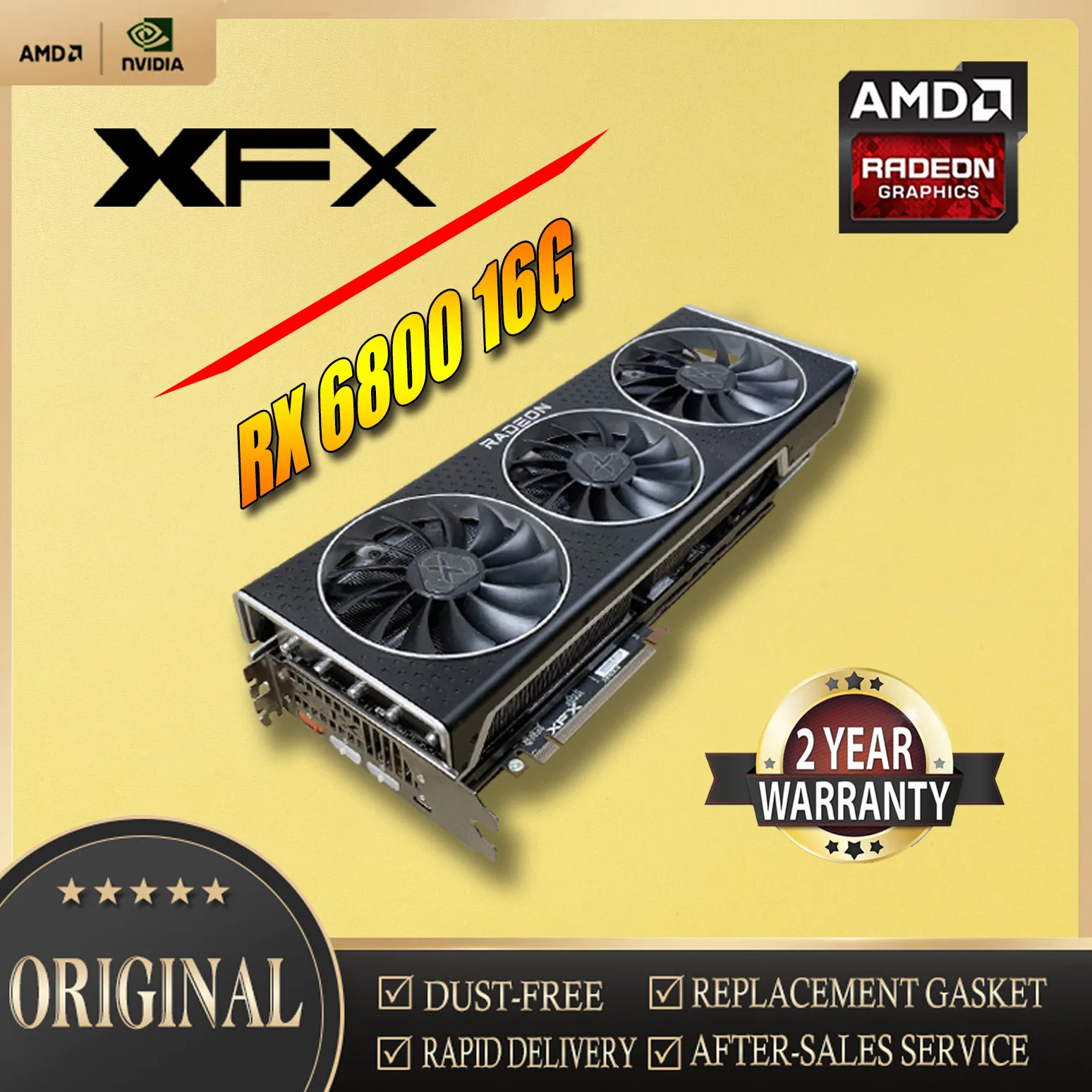 Используемая игровая карта XFX AMD Radeon RX6800 16G 7nm 256bit с Тройными вентиляторами PCI Express 4.0 x 16 Видеокарта AMD Video для настольных ПК