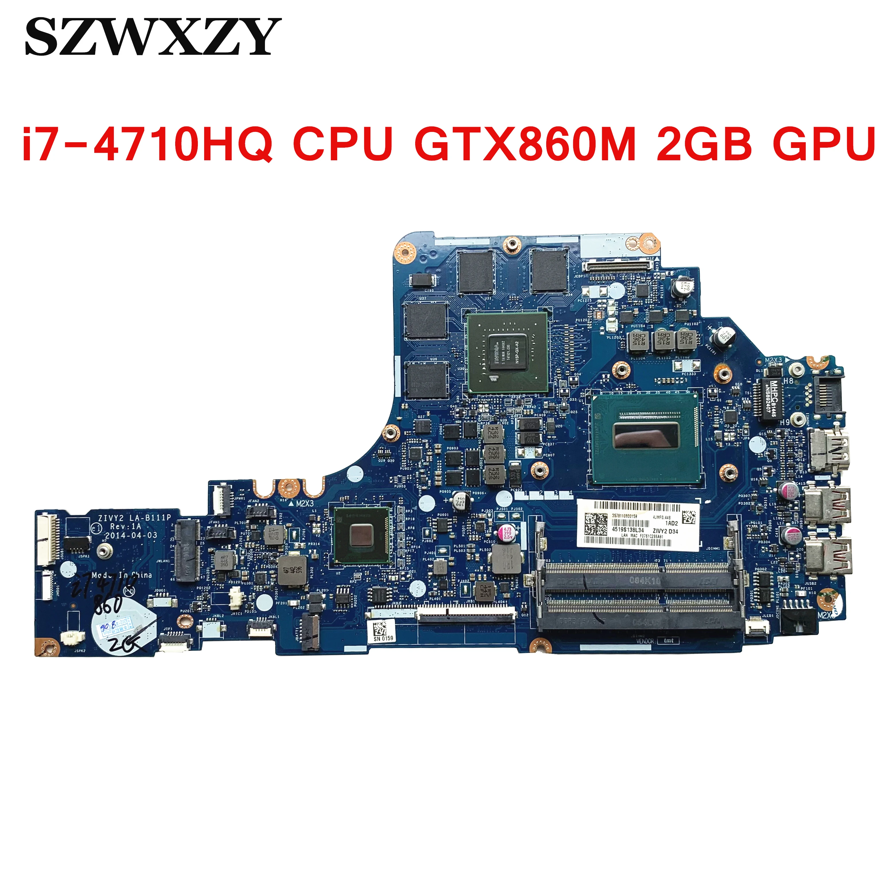 Восстановленная Материнская плата для ноутбука Lenovo Y50-70 I7-4710HQ CPU GTX860M 2G GPU ZIVY2 LA-B111P