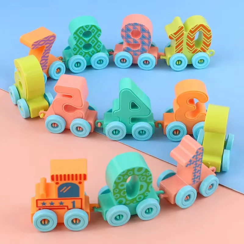 Пластиковый поезд Детская игрушка Обучение по методу Монтессори с номерами 0-10 Развивающие игрушки для детей Игрушечный поезд-вагон
