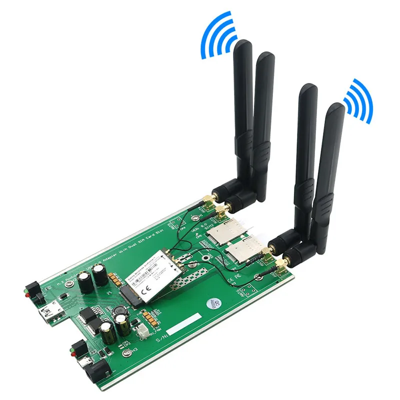 M.2 NGFF 3G/ 4G / 5G Модуль B Ключ к сетевому адаптеру USB3.0 Riser Board Слот для двух SIM-карт DC / TYPE-C Вспомогательный источник питания с антенной 4