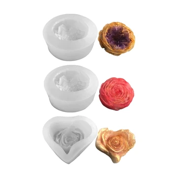 3D цветочная форма из смолы, Цветущая роза, силиконовая форма для литья цветов в форме сердца для изготовления эпоксидной смолы, мыла, домашнего декора