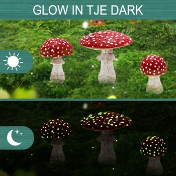 3шт Искусственная Мини-модель гриба, Светящиеся Садовые колья, Миниатюры сказочных садовых растений, Украшения для террариума, Вывески во дворе 3