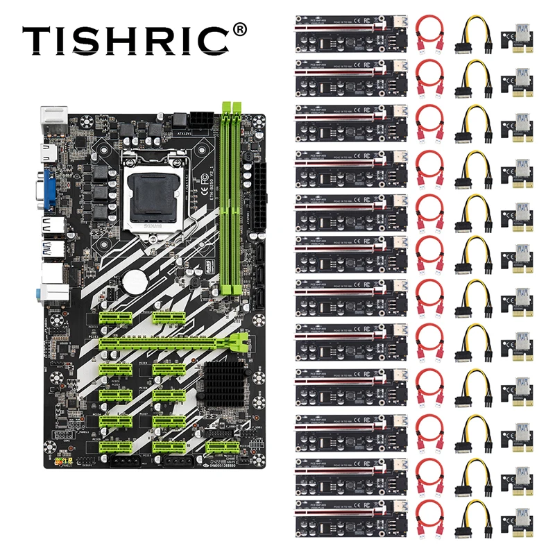 ТИШРИК 12ШТ Riser 009S Plus + Материнская Плата для Майнинга B250 BTC B250 11ШТ PCIE 1X Слот DDR4 LGA1151 16X Для Майнинга Видеокарты Miner