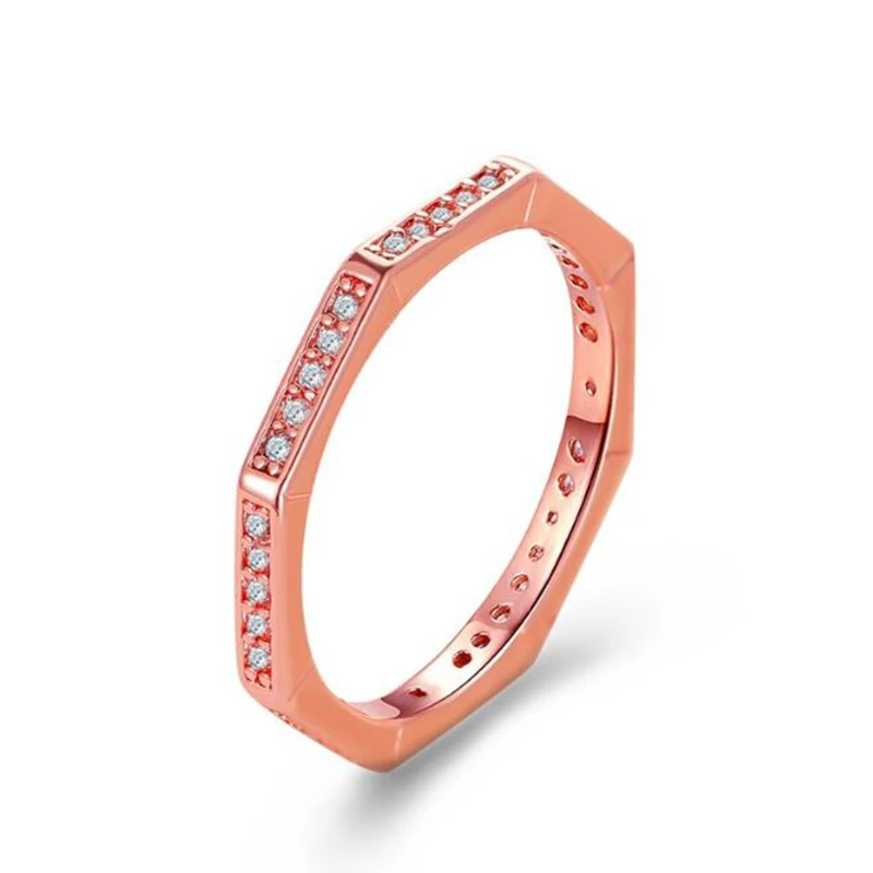 Романтические блестящие геометрические кольца со стразами Очарование Розового / серебряного цвета Обручальные кольца для женщин Женские украшения 0