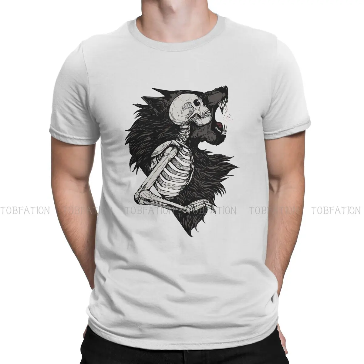 Мужская футболка со скелетом Волка, Хлопковая Альтернативная футболка с круглым вырезом, Harajuku, Короткий рукав
