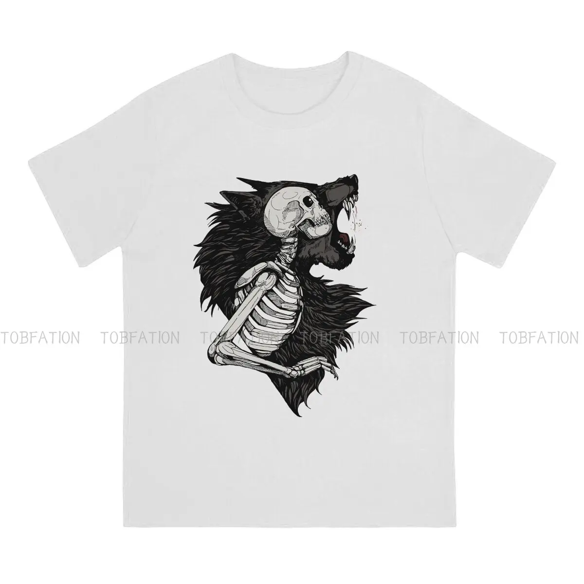 Мужская футболка со скелетом Волка, Хлопковая Альтернативная футболка с круглым вырезом, Harajuku, Короткий рукав 1