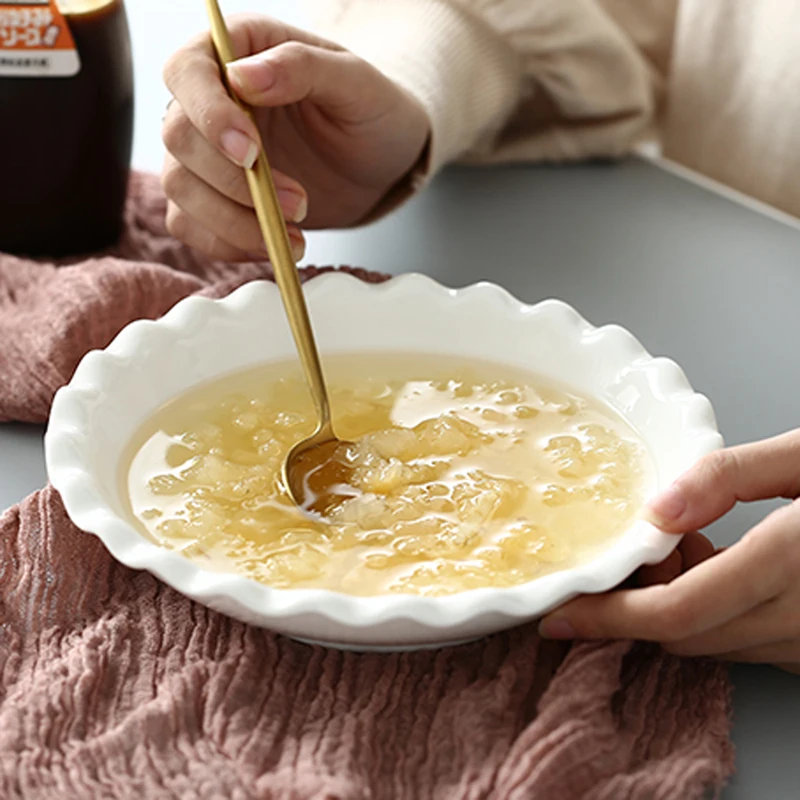 Простая и щедрая креативная керамическая миска для супа в западном стиле с волнистыми краями, миска для супа, миска для риса, миска для фруктов